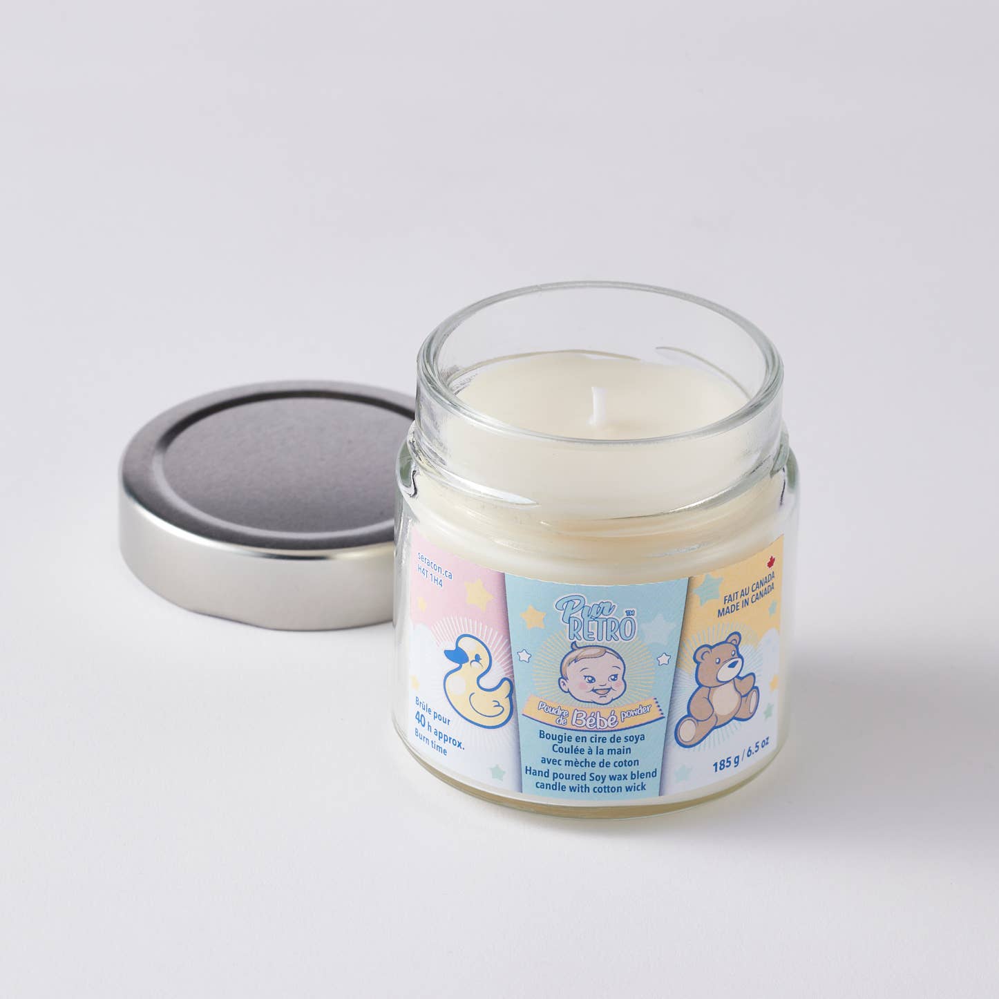 Bougie Mason Jar en poudre pour bébé - Pure Serenity dans un style classique