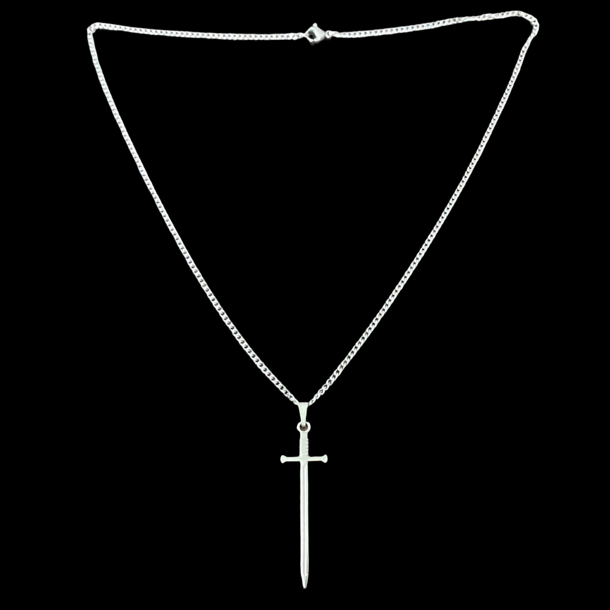 Collier épée en inox argent chaîne au choix