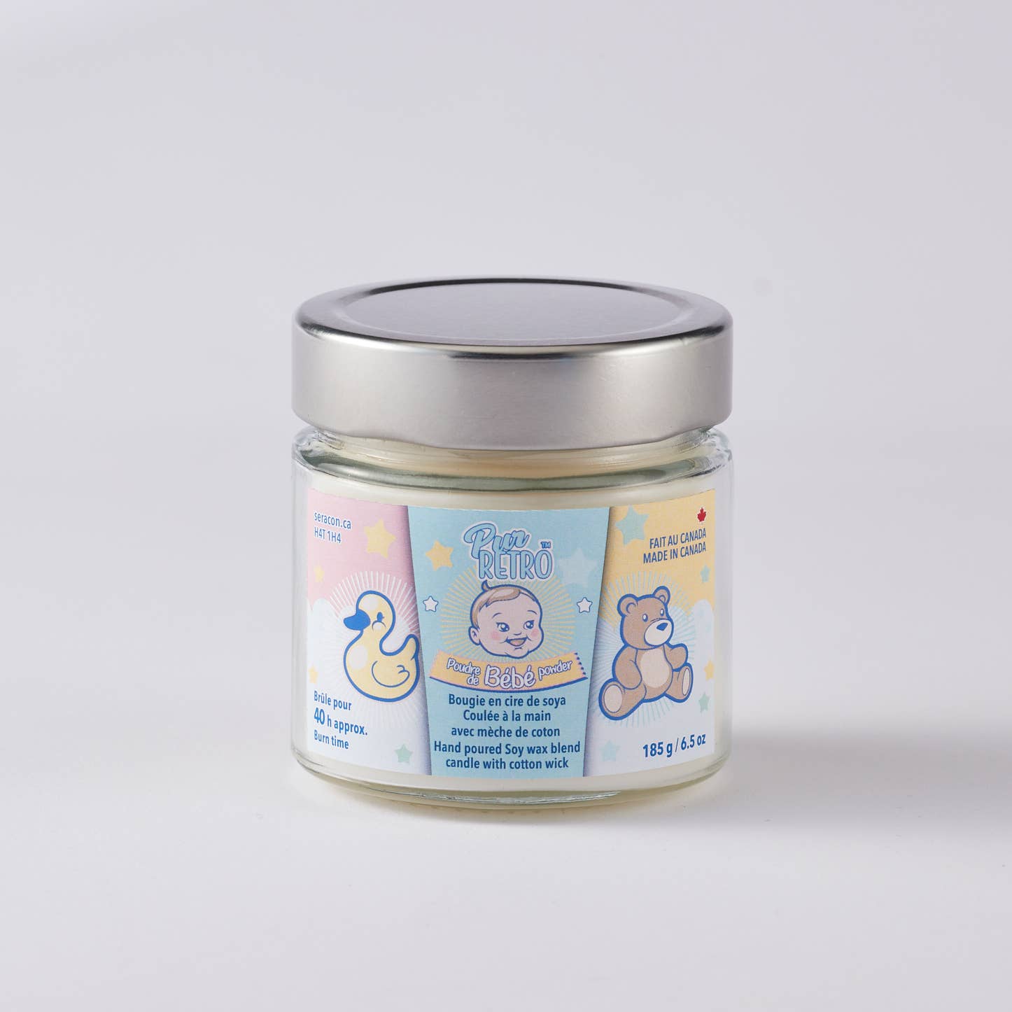 Bougie Mason Jar en poudre pour bébé - Pure Serenity dans un style classique