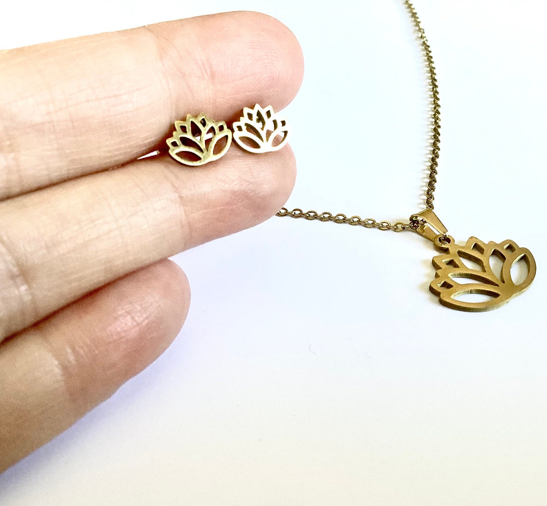 Ensemble lotus en inox or