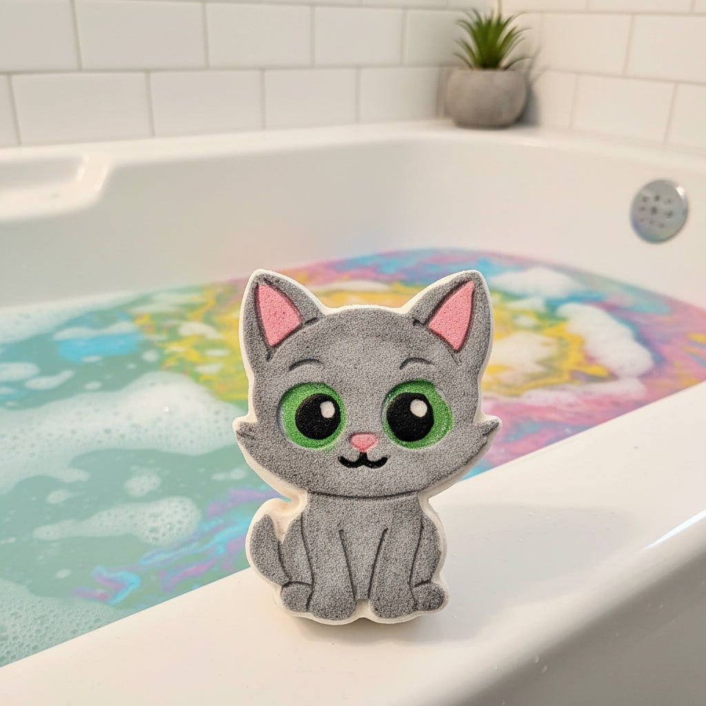 Bombe de bain chat gris