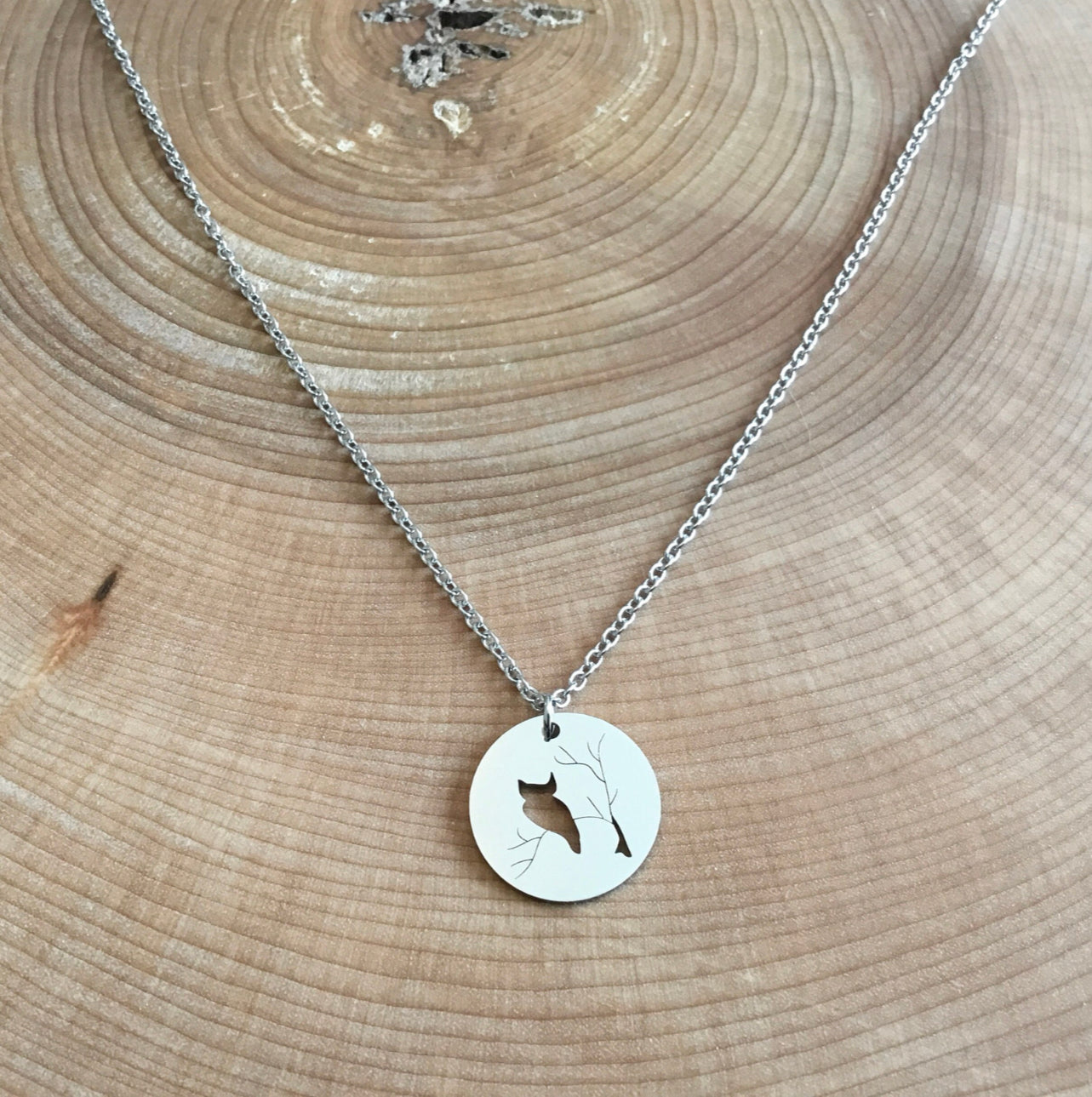 Collier hibou minimaliste en inox argent