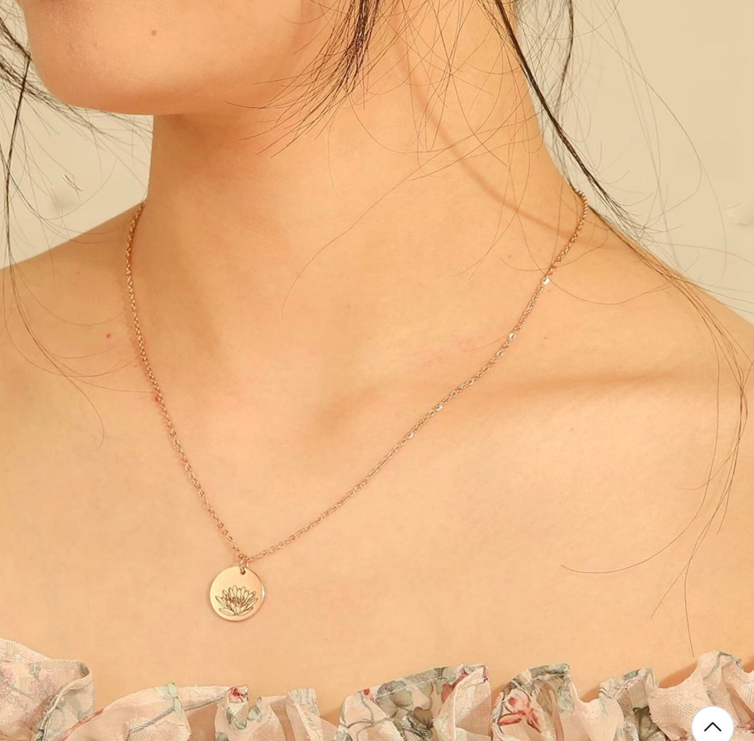 Rose gold stainless steel birth flower necklace