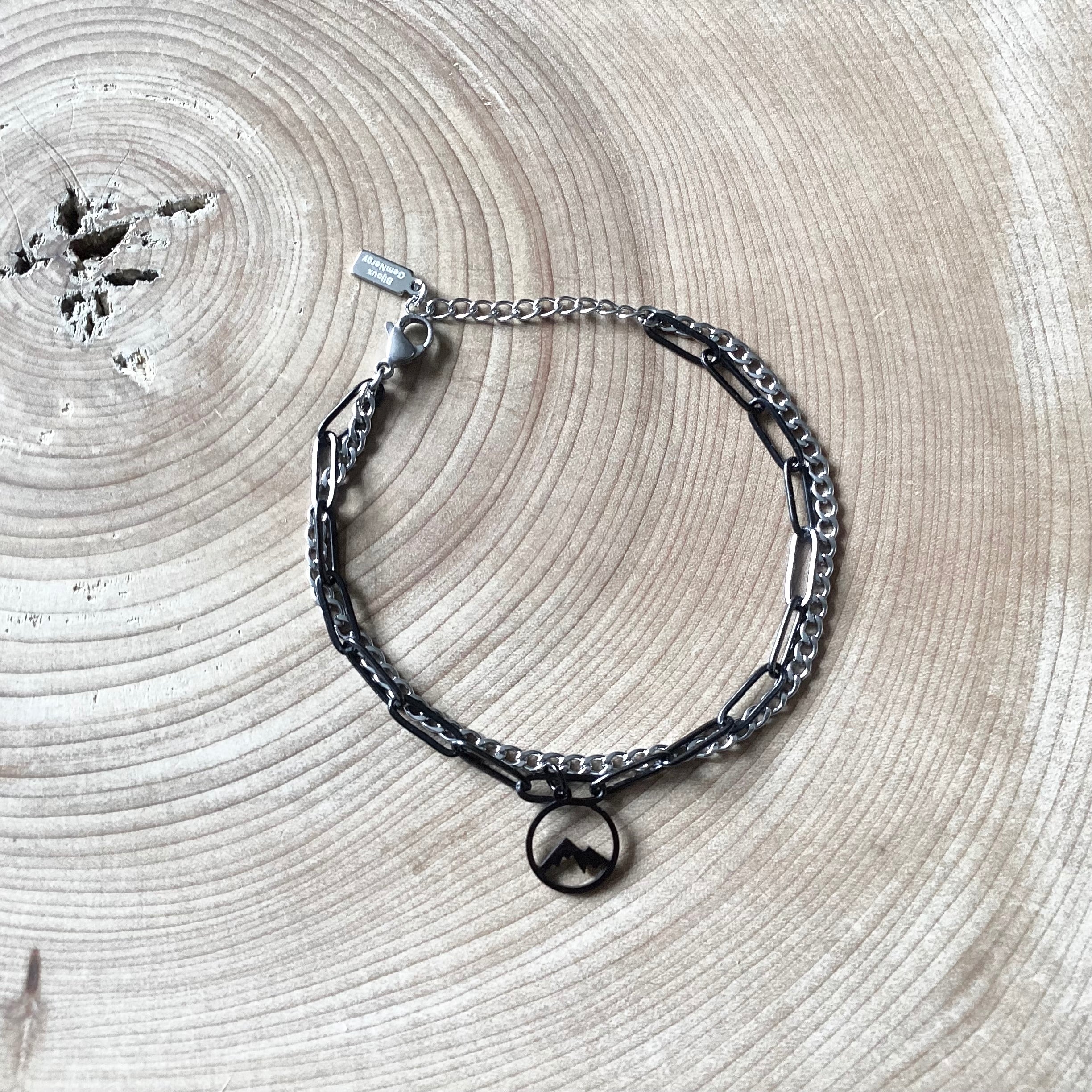 Multi-row bracelet in silver and black stainless steel