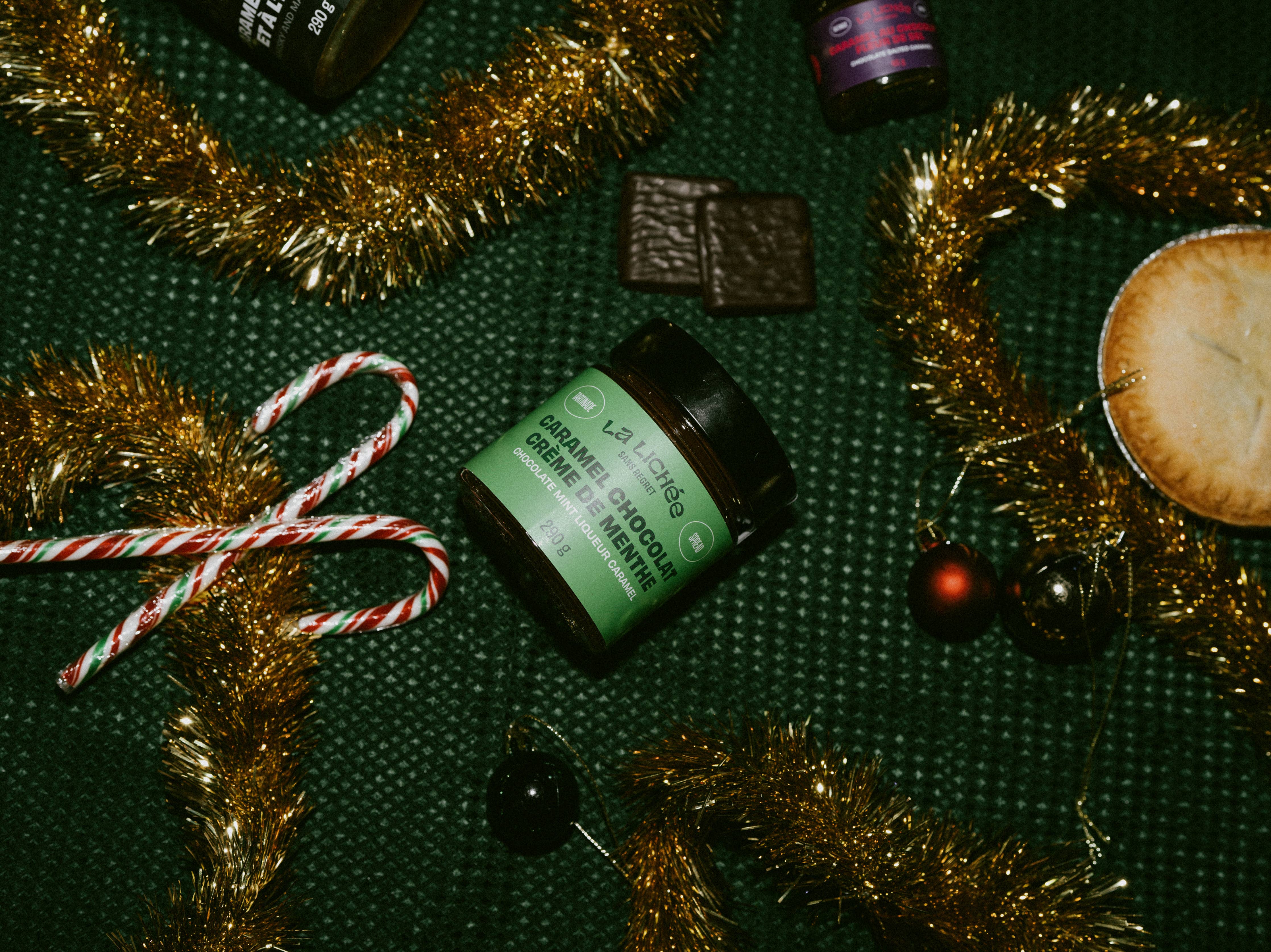 Chocolat, menthe, liqueur, caramel