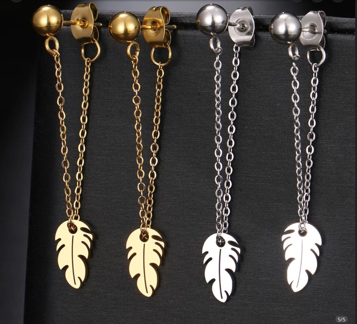 Stainless steel feather earrings