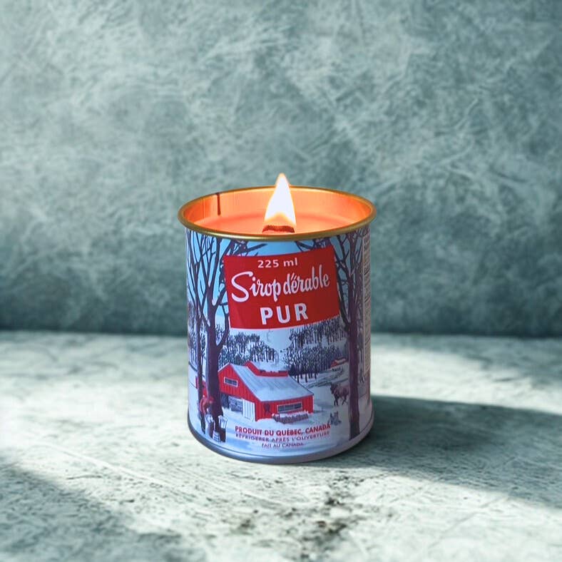 Bougie au sirop d'érable – Boîte en fer emblématique de 225 ml (Mèche en bois)