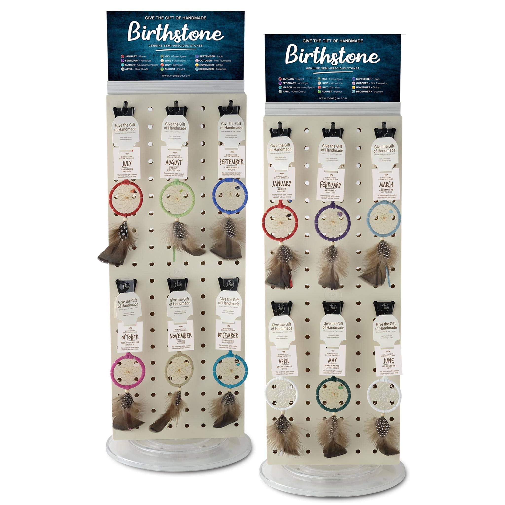 Capteur de rêves avec plume mois de naissance /Birthstone Dream Catcher de 2 po