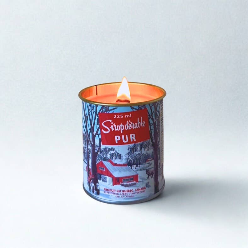 Bougie au sirop d'érable – Boîte en fer emblématique de 225 ml (Mèche en bois)