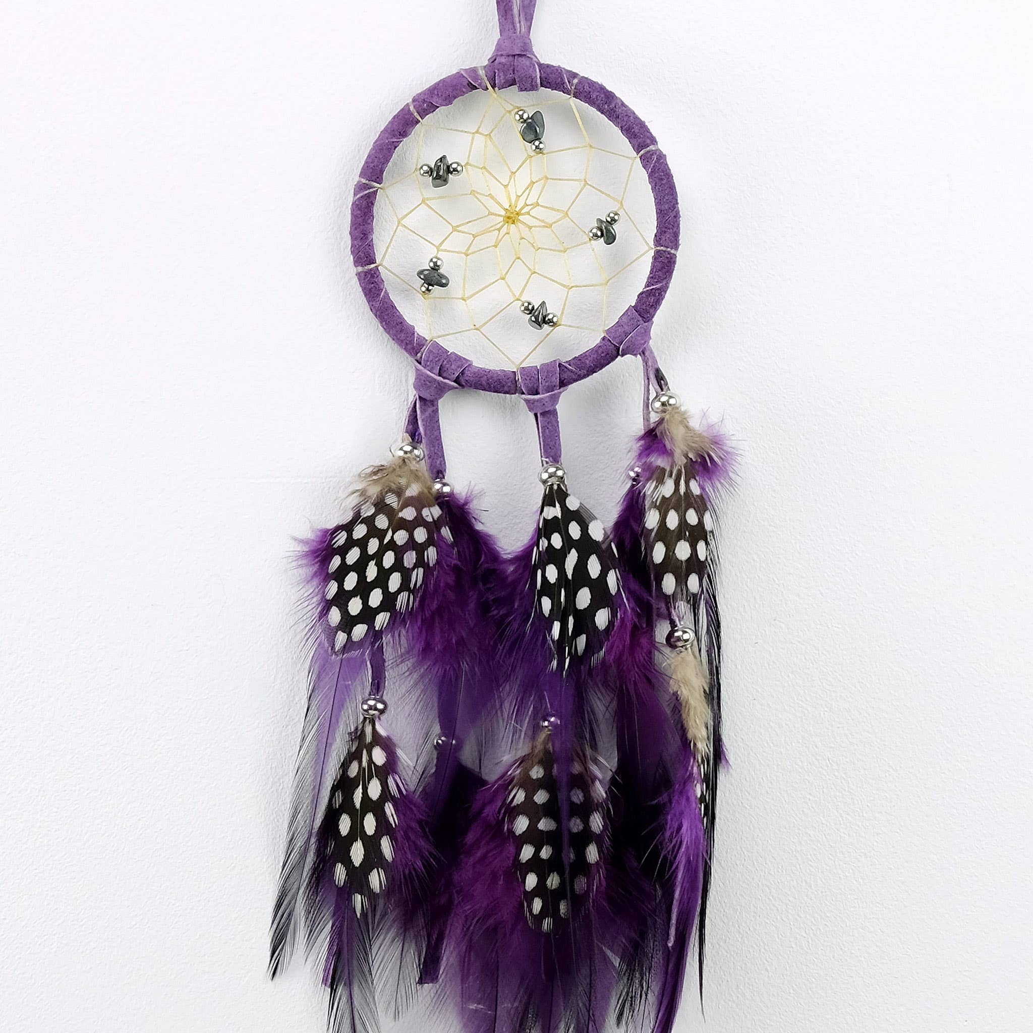 Attrape-rêves violet de 2,5 pouces avec pierres semi-précieuses