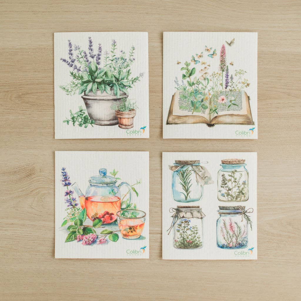 Lot de 4 chiffons éponge - Herbes