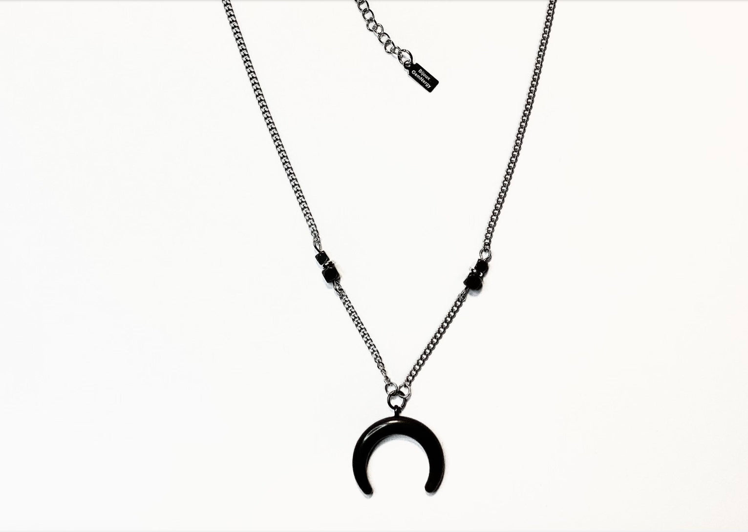 Collier luna en inox argent et noir