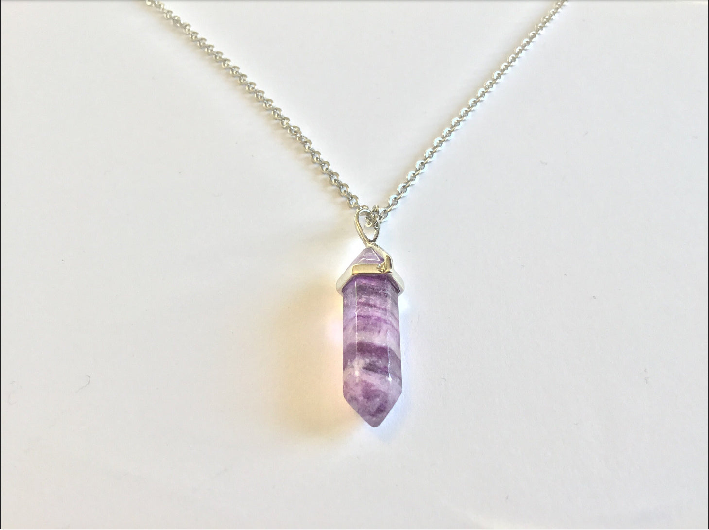 Stainless steel necklace with fluorite