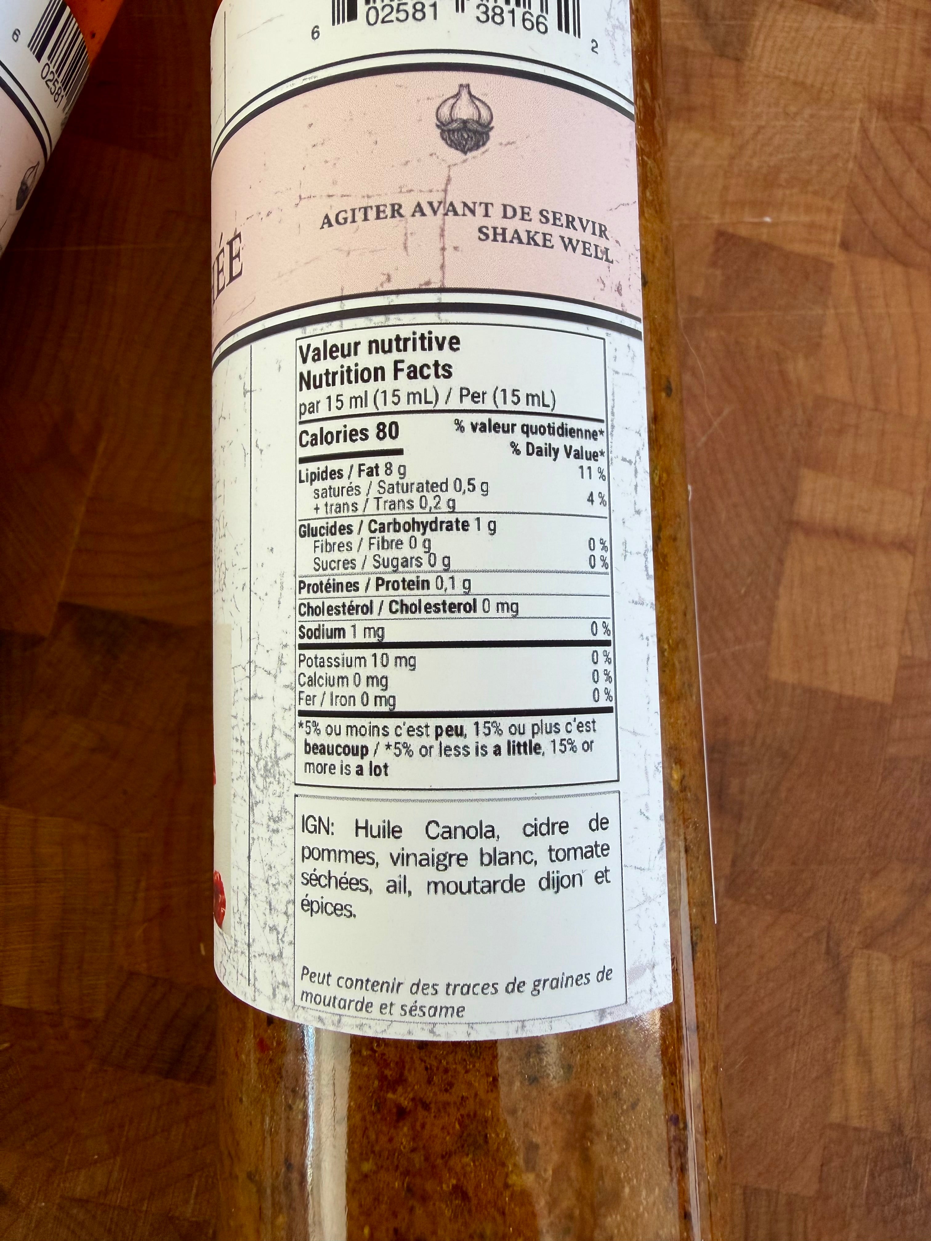 Vinaigrette ail et tomates séchées