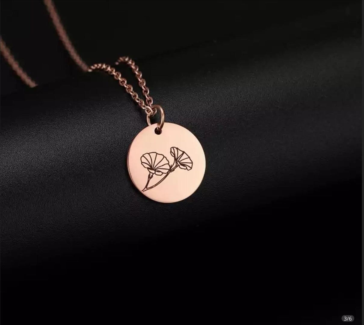 Rose gold stainless steel birth flower necklace
