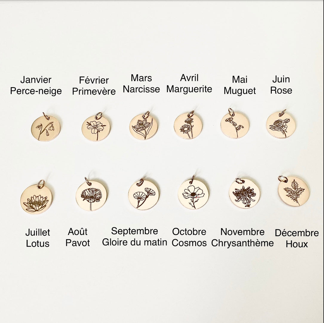 Rose gold stainless steel birth flower necklace