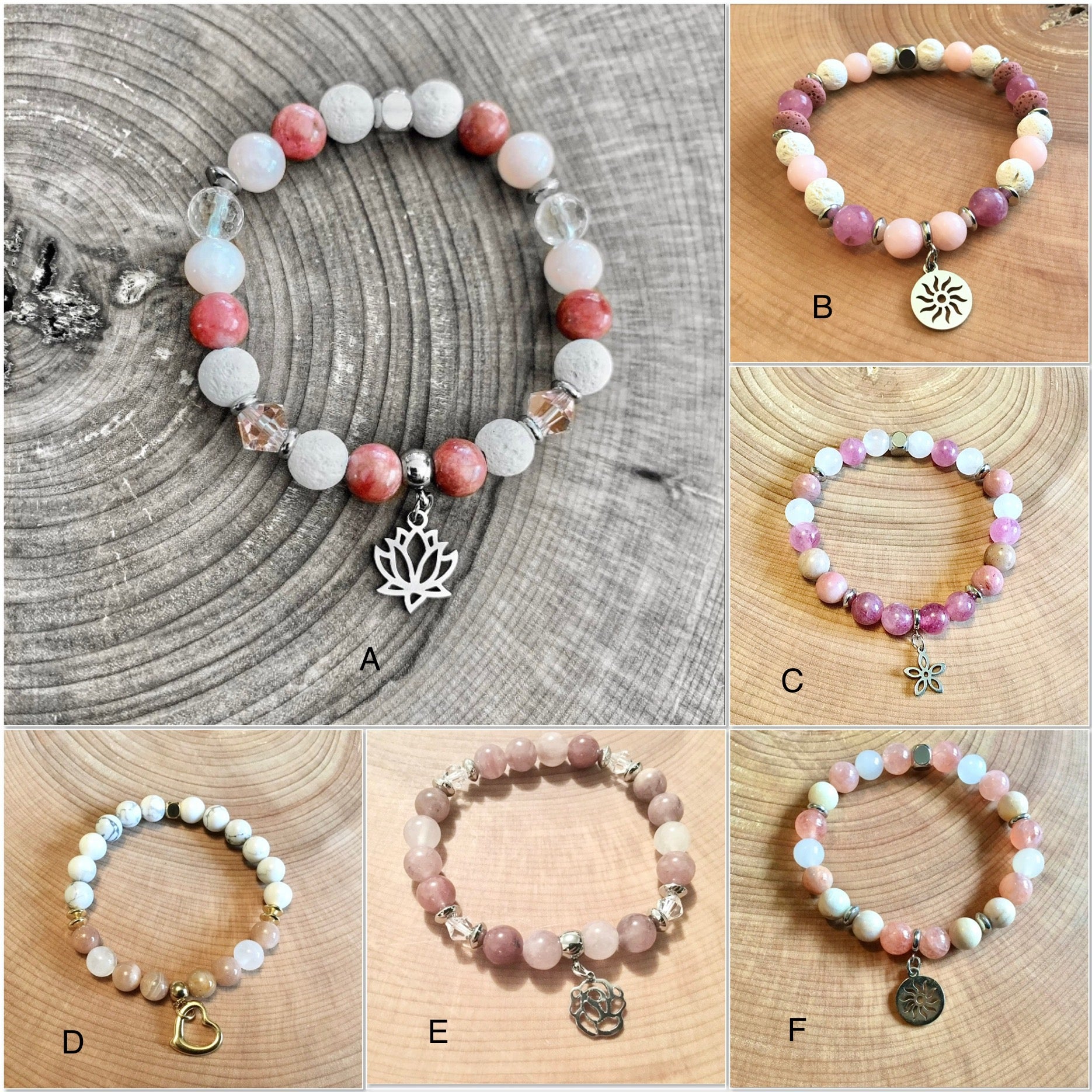 Bracelet made of real stones and stainless steel