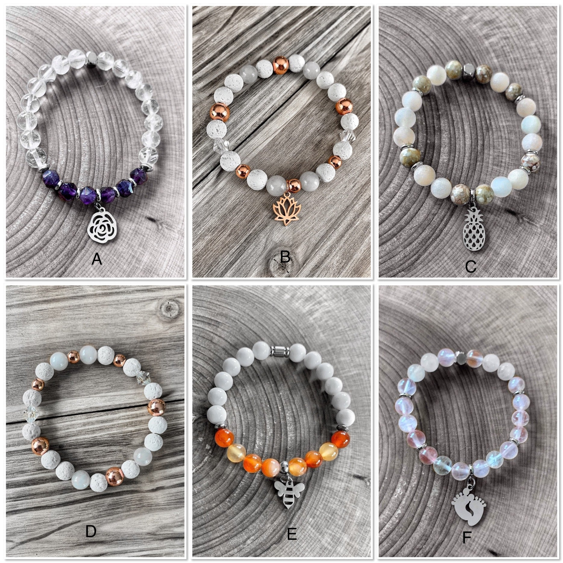 Bracelet made of various stones with stainless steel trim