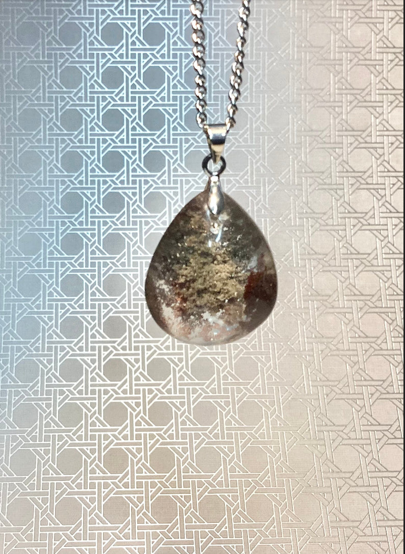 Stainless steel necklace with phantom quartz