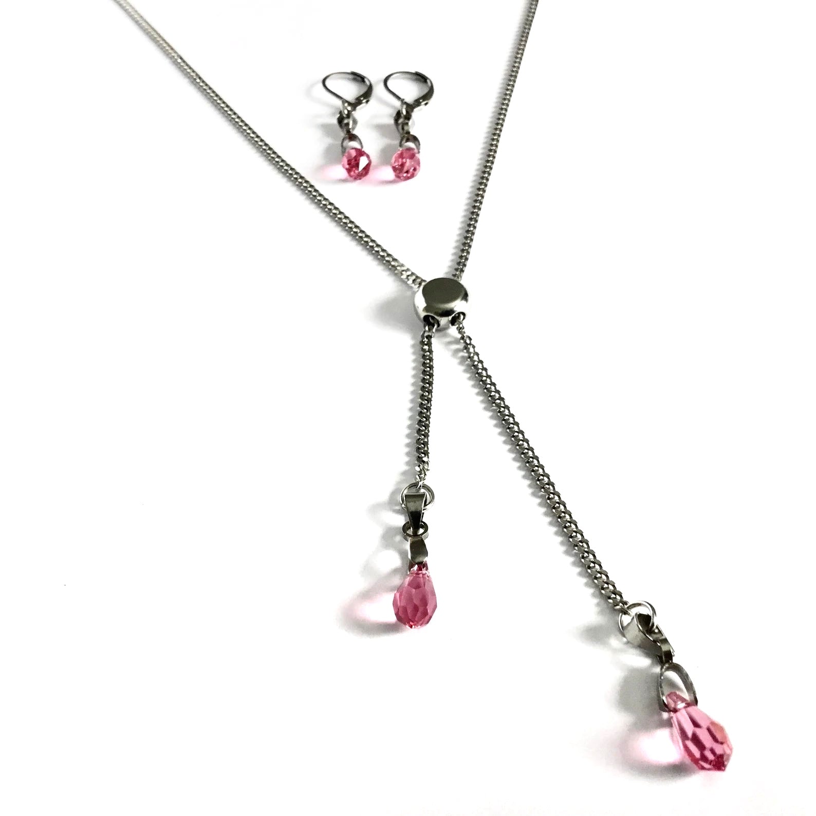 Necklace or earrings with pink Swarovski