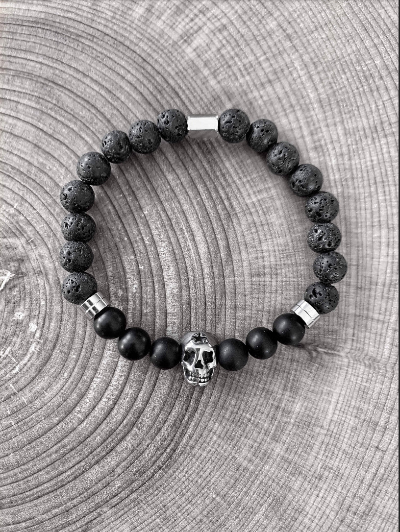 Bracelet of various stones with stainless steel trim