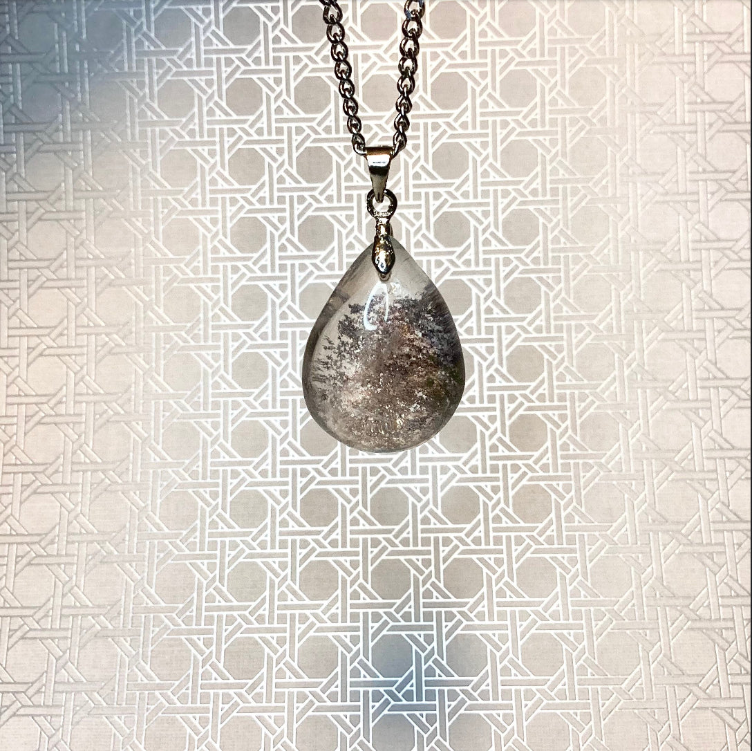 Stainless steel necklace with phantom quartz