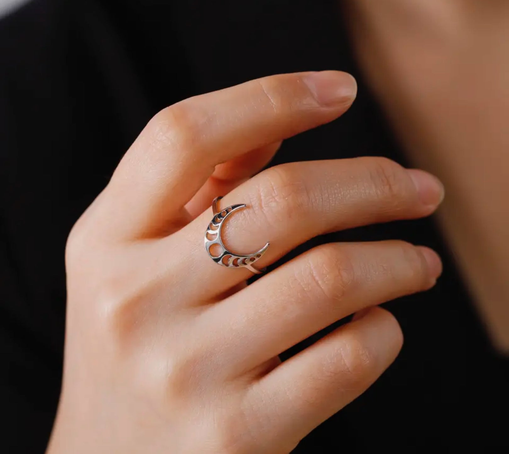 Moon ring, moon phase in stainless steel