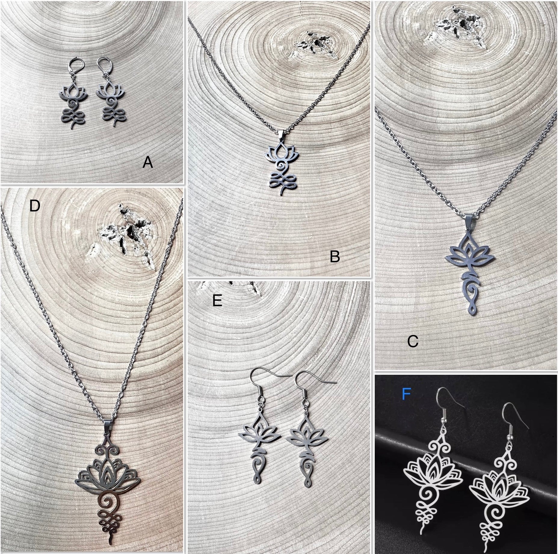 stainless steel lotus necklace or earrings