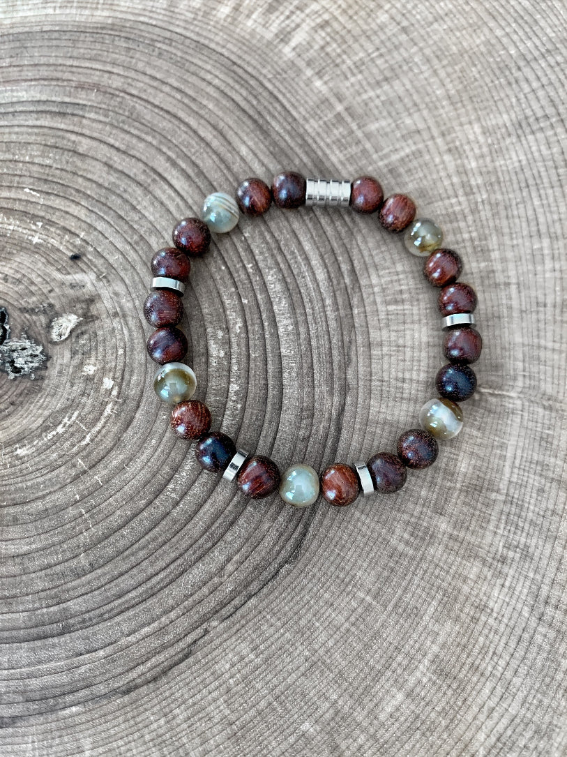 Bracelet of various stones with stainless steel trim