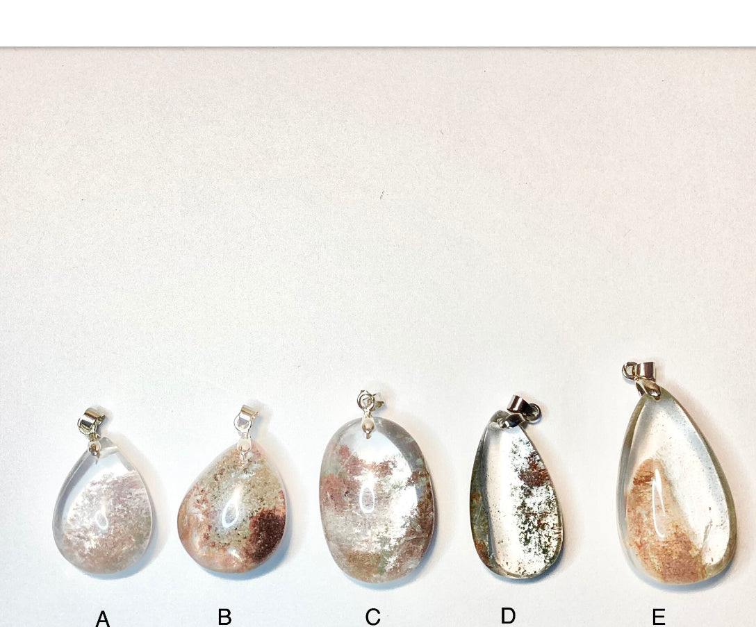 Stainless steel necklace with phantom quartz
