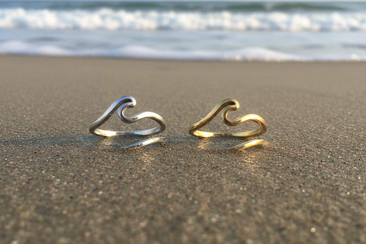 Bague suis la vague en inox or
