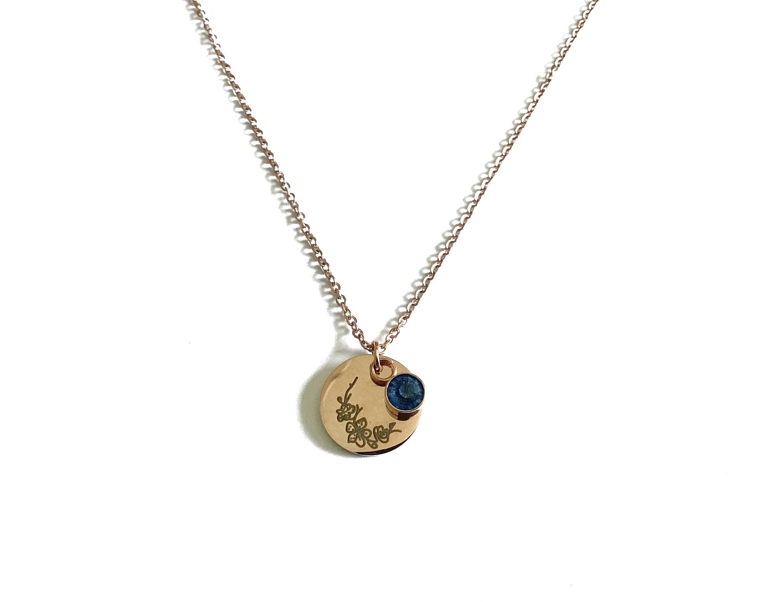 Stainless steel necklace with flowers and birthstones