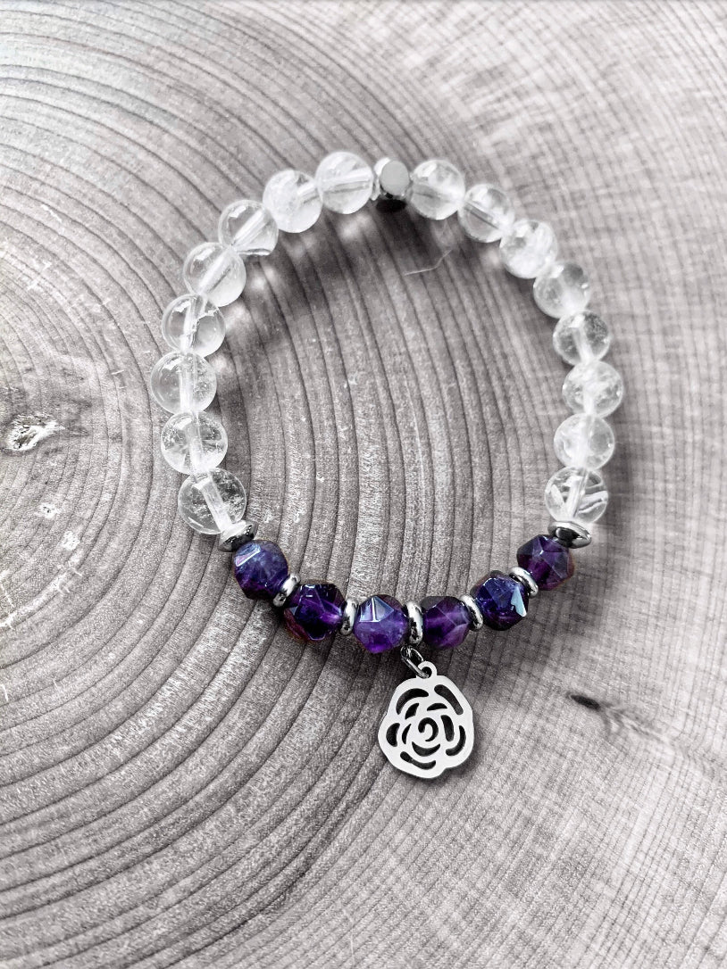 Bracelet made of various stones with stainless steel trim