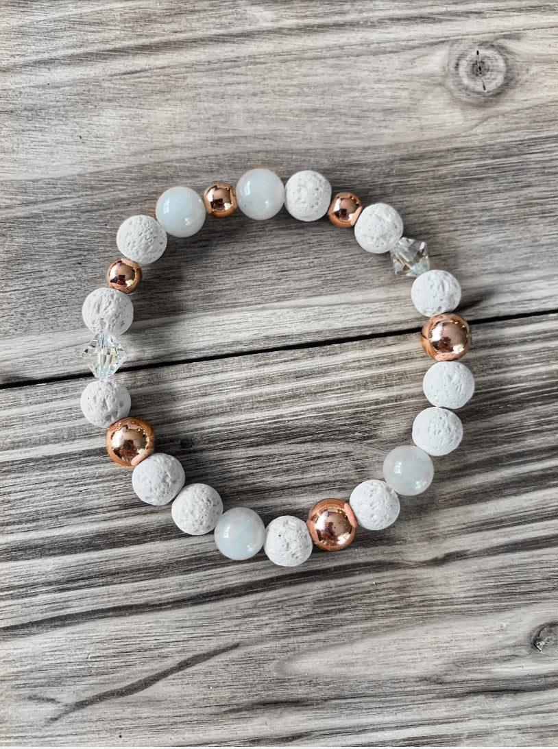Bracelet made of various stones with stainless steel trim