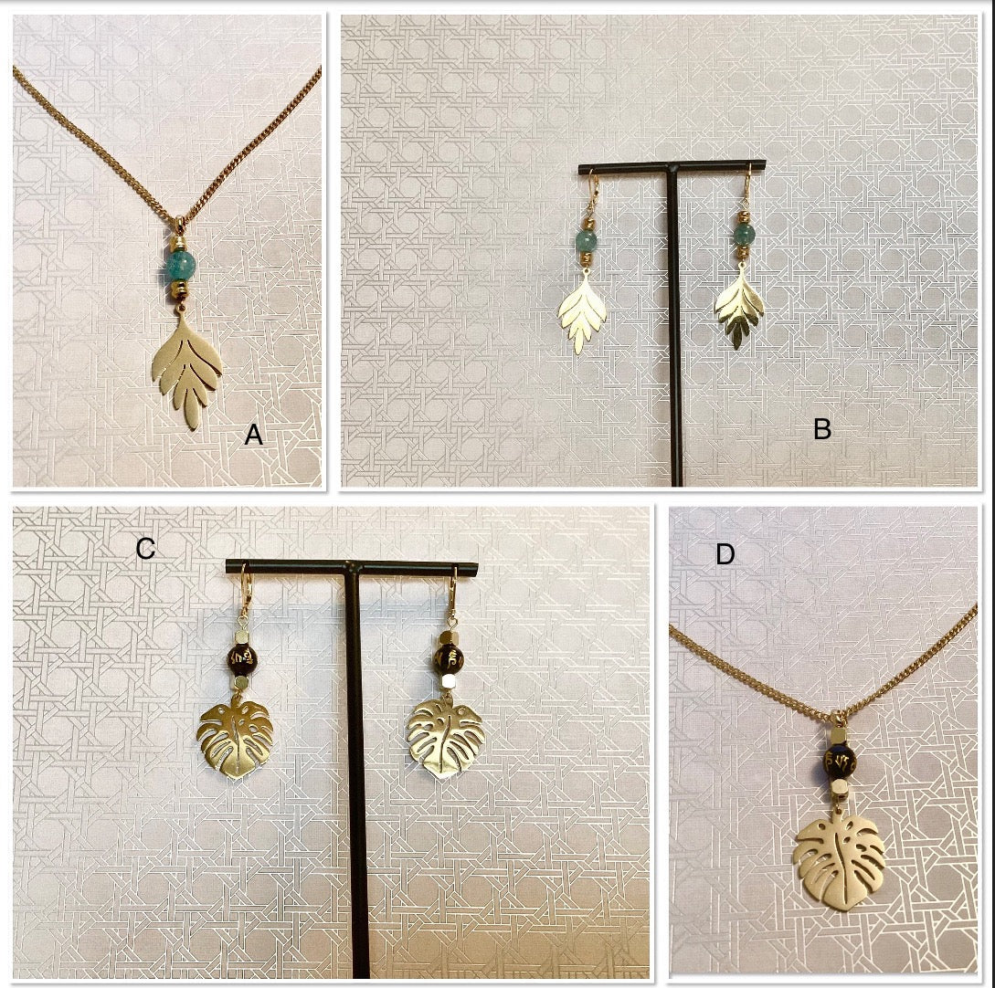 Necklace or earrings in stainless steel and stones of your choice