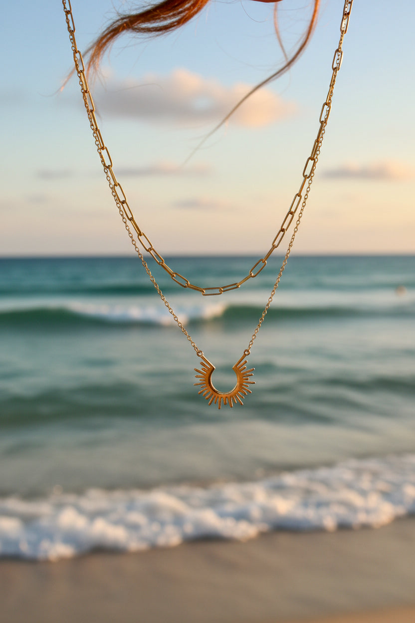 Collier déesse du soleil en inox or