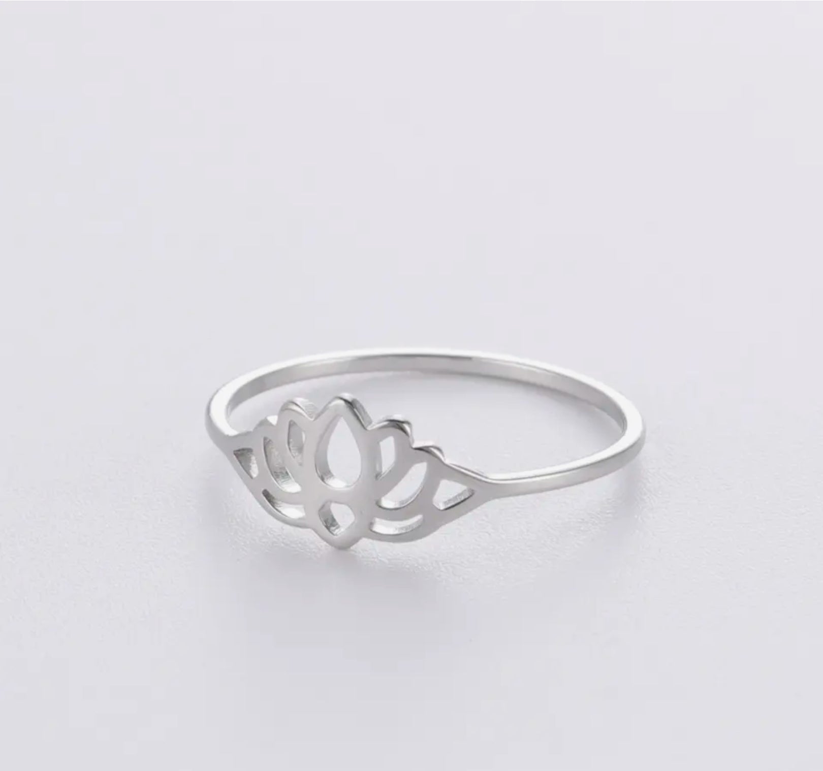 Minimalist lotus ring in silver stainless steel