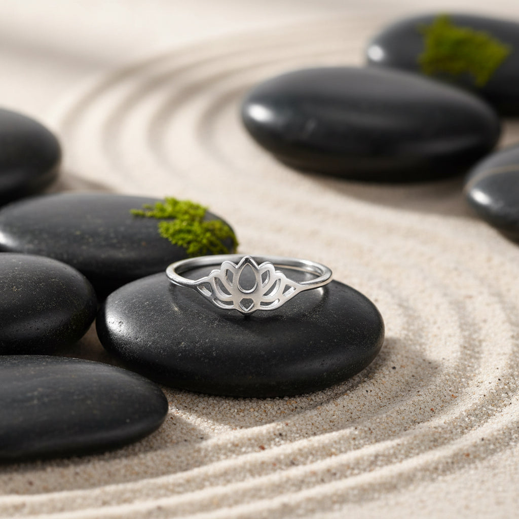 Minimalist lotus ring in silver stainless steel