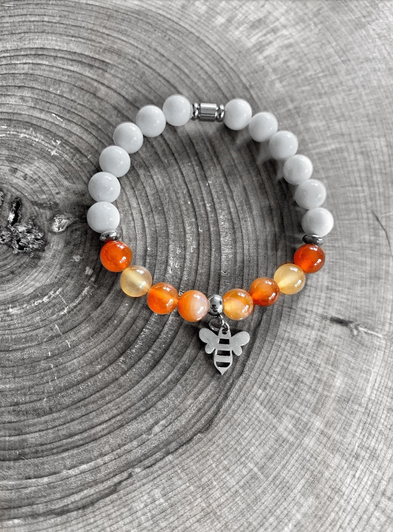 Bracelet made of various stones with stainless steel trim
