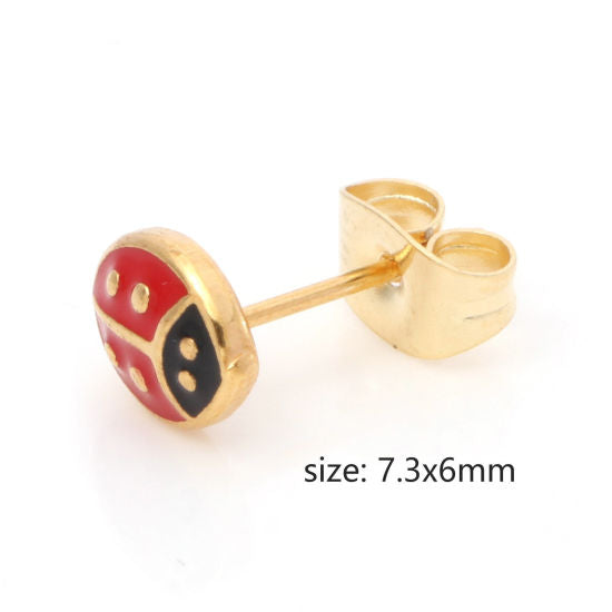 Gold stainless steel ladybug earrings