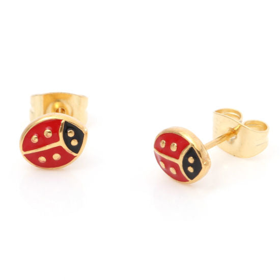 Gold stainless steel ladybug earrings