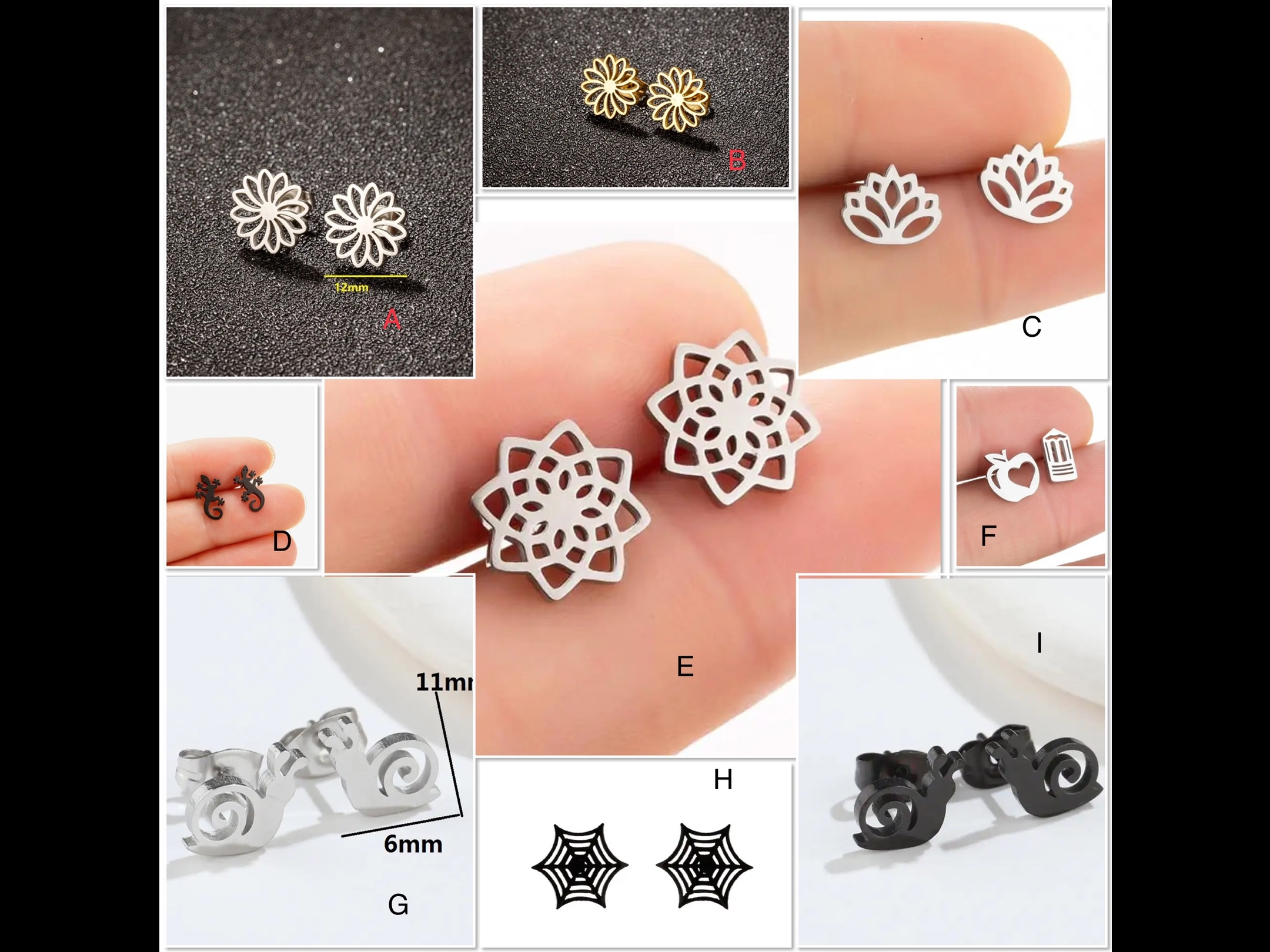 Various stainless steel earrings