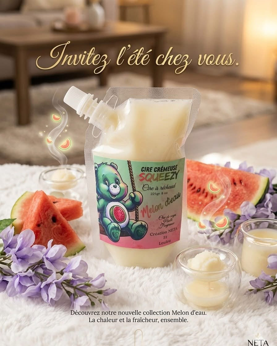 Cire crémeuse à réchaud squeeze, Melon d’eau ( gros format 225 g.)