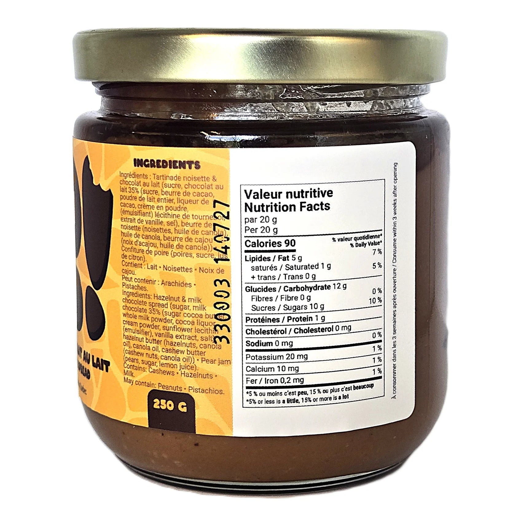 Tartinade Noisette, Poire & Chocolat au Lait – 250 g