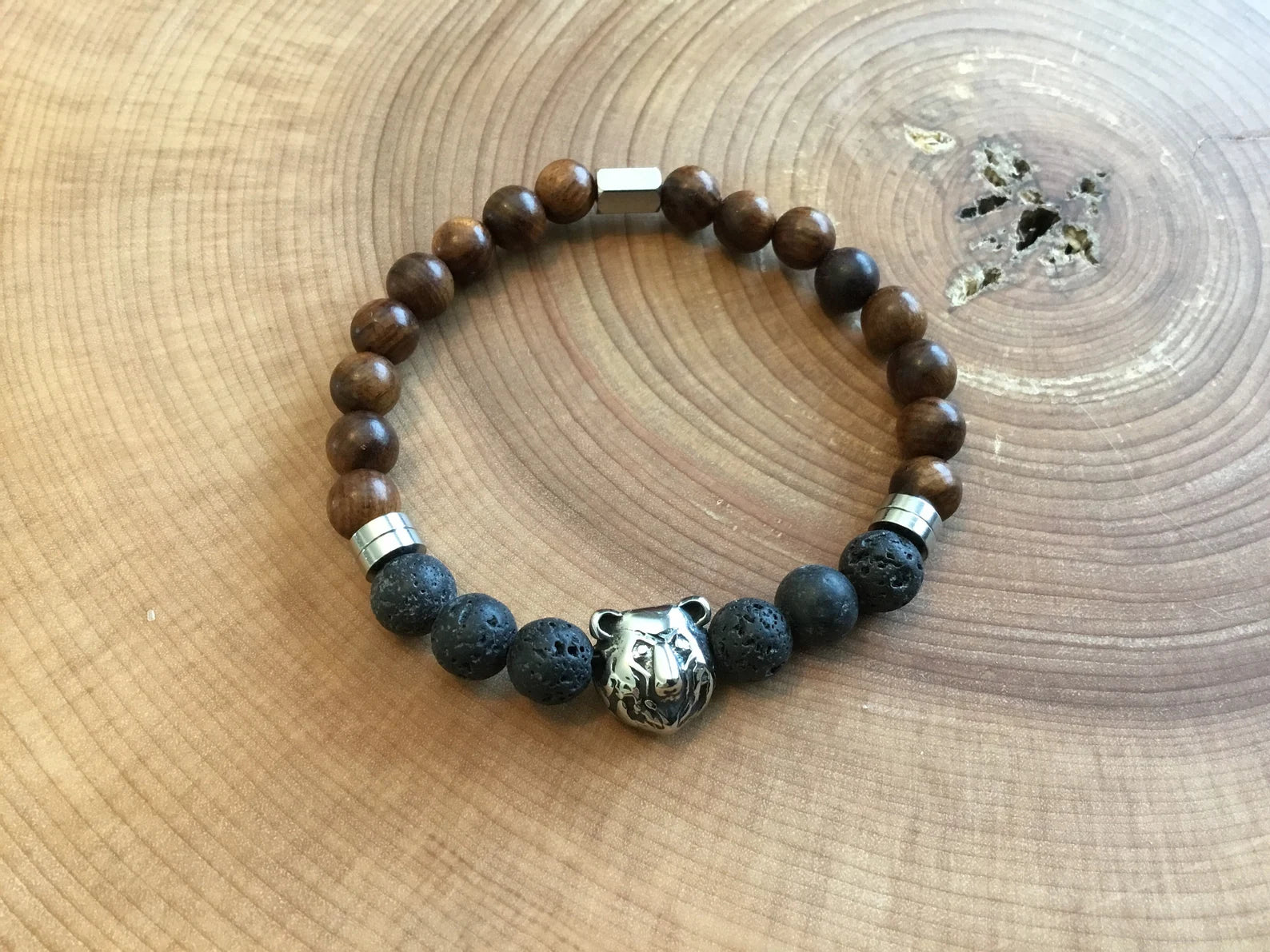 Bracelet of various stones with stainless steel trim