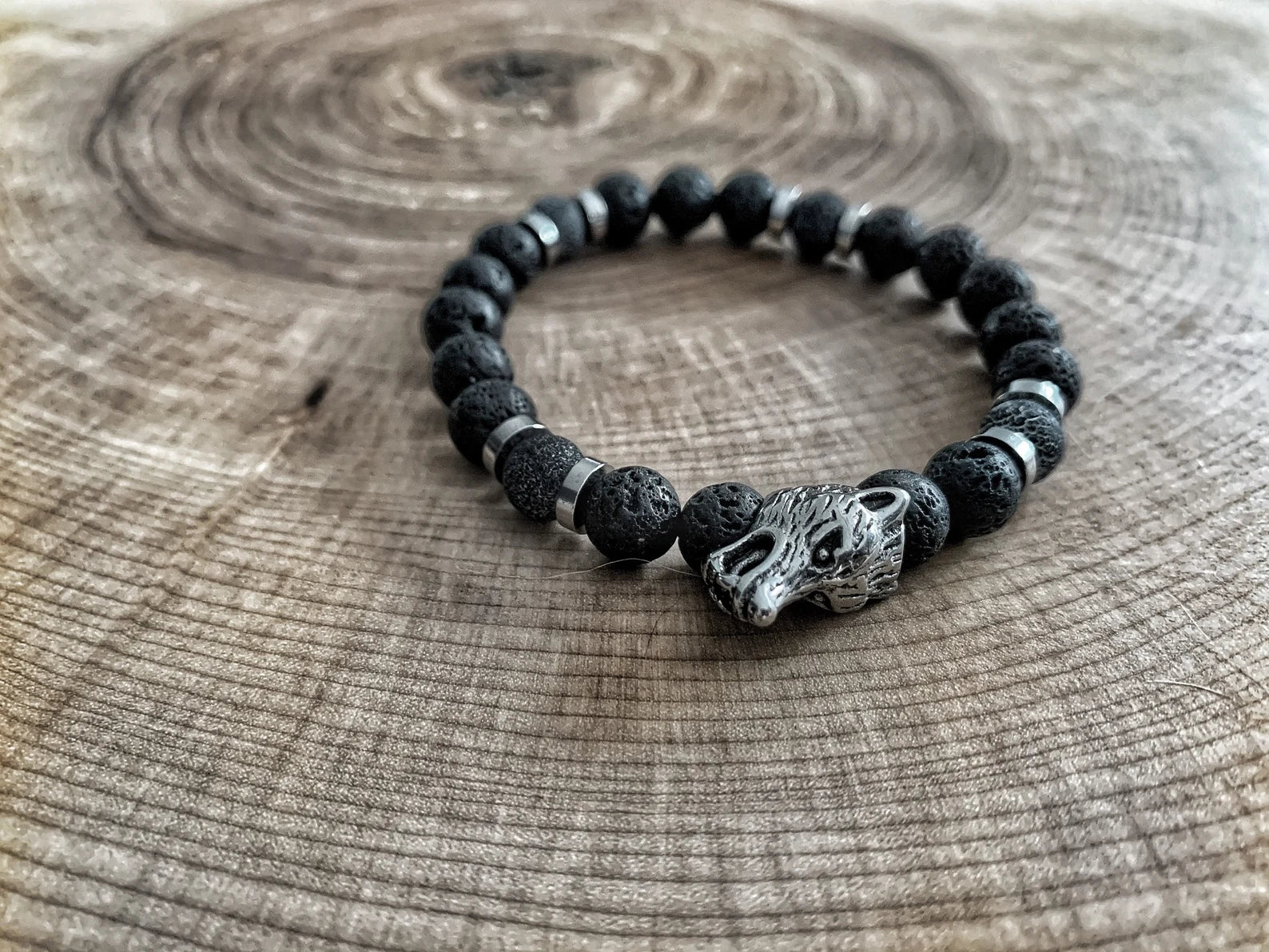 Bracelet of various stones with stainless steel trim