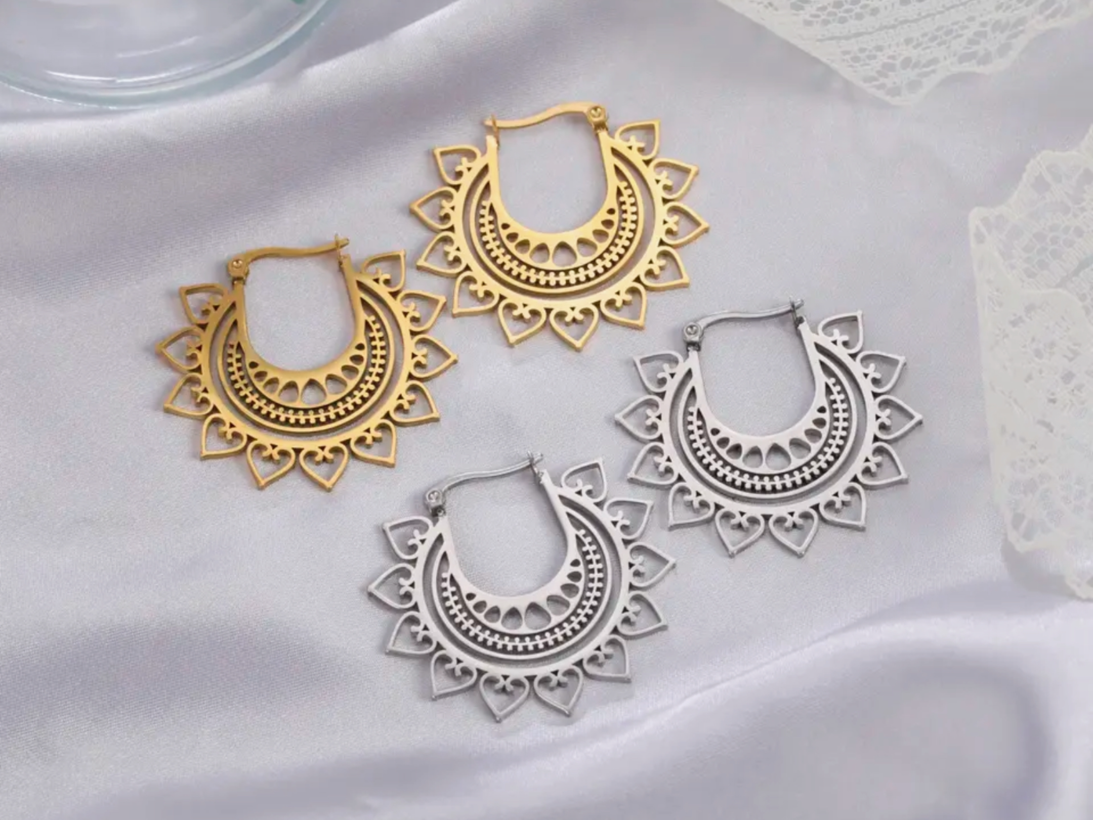 Boucles d’oreilles mandala en inox or ou argent