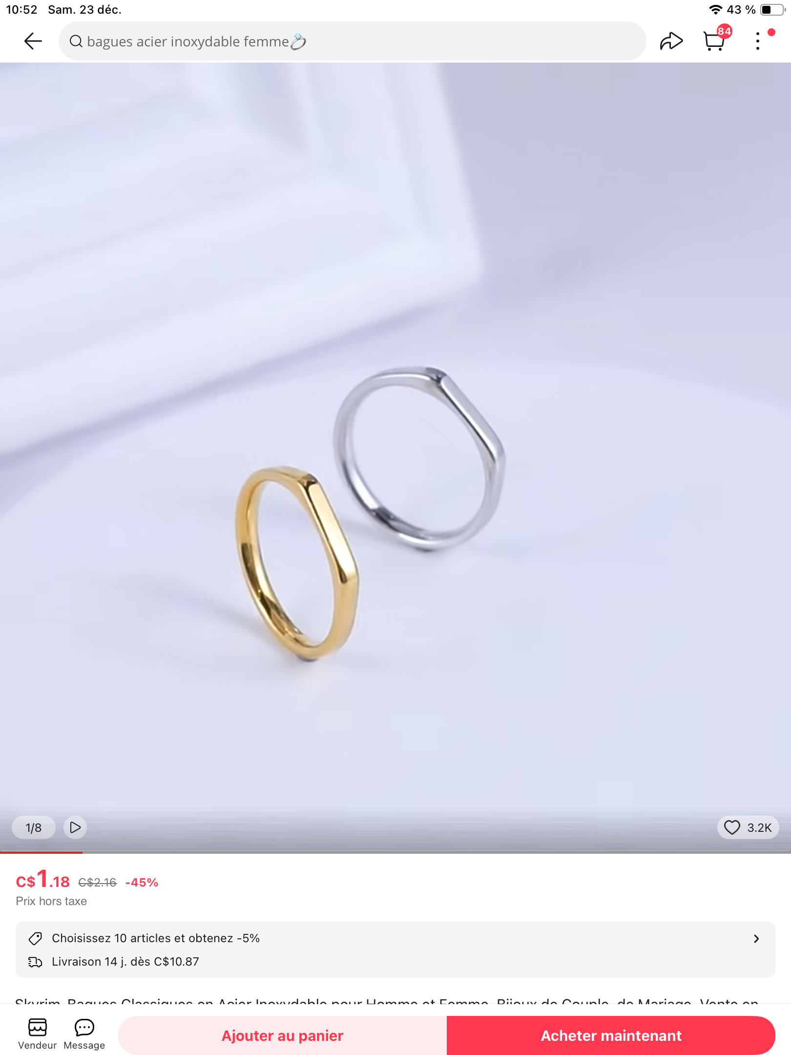 Bague minimaliste en inox