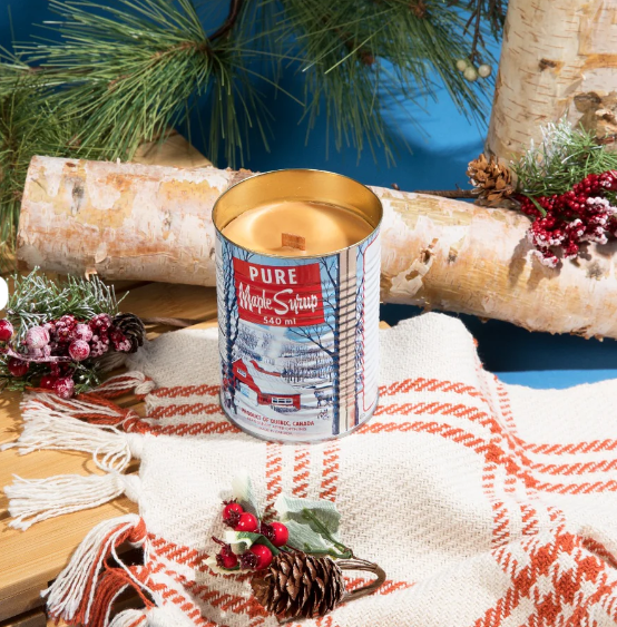 Bougie parfumée au sirop d'érable — encapsulée dans une canette emblématique