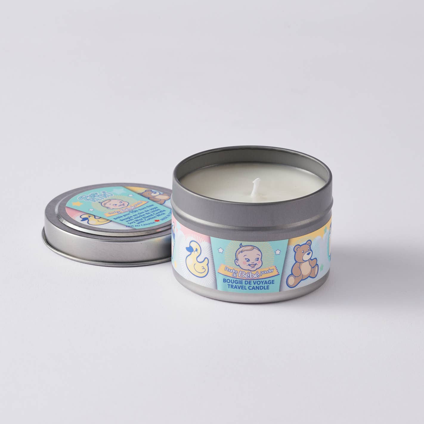 Bougie de voyage en étain pour bébé en poudre — Pure Serenity On-the-Go